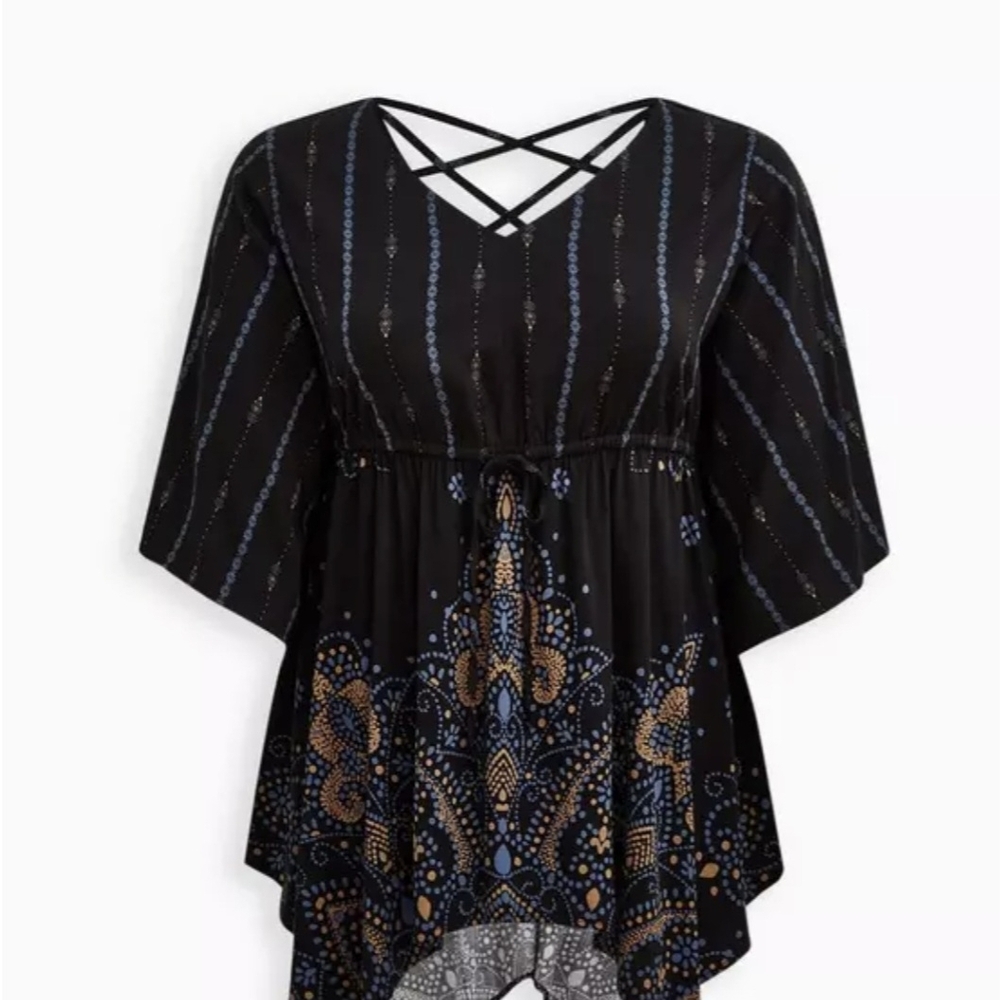 Torrid Black and Blue Boho Blouse